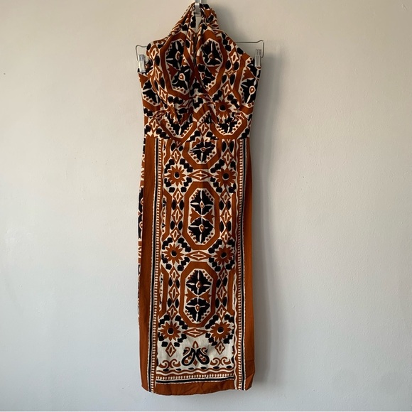 Sezane Jarred Yoana Cotton Halter Slit Print Midi Dress - Picture 3 of 15